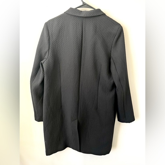 Amanda Smith Black Quilted Long Black Overcoat Blazer Lightweight Button Size 16 - Picture 3 of 7